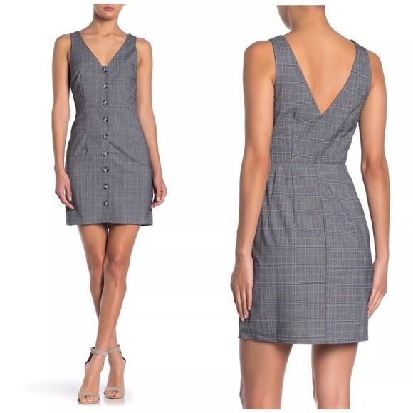 Show Me Your MuMu Arlette Academia Grey Plaid Button Front Mini Dress Sz. Medium - Picture 3 of 16